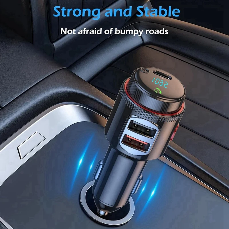 Car Bluetooth Adapter, Wireless FM Transmitter,Dual Fast Charging, Cigarette Lighter Radio MP3 Player, Hifi Bass Sound
