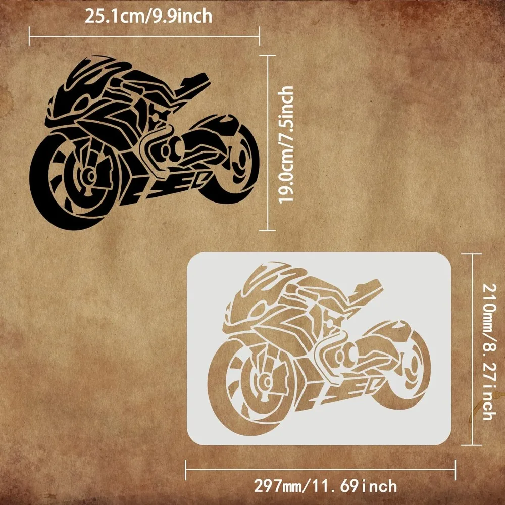 Motorcycle Stencil for Painting 11.7x8.3 inch Large Stencils Motorcycles Biker Stencil Reusable Vehicles Wall Stencil DIY Craft