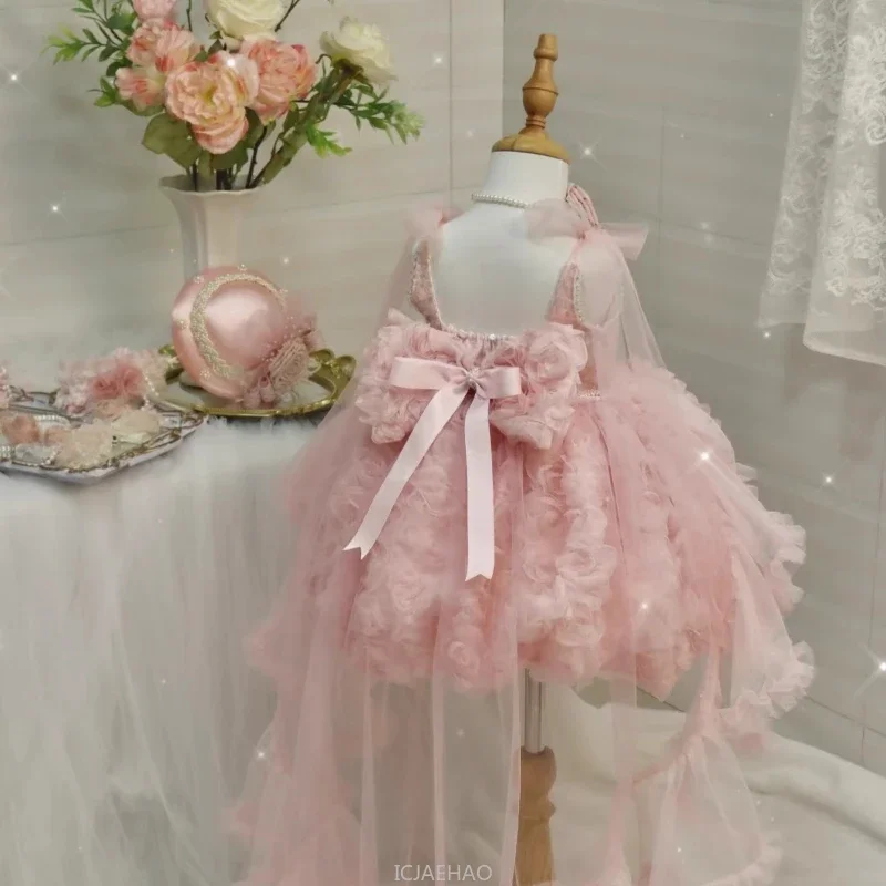 فستان الأميرة الوردي الفاخر للفتيات فستان زفاف فتاة الزهور توتو مسابقة الزي حفلة عيد ميلاد ملابس جديدة أنيقة للأطفال