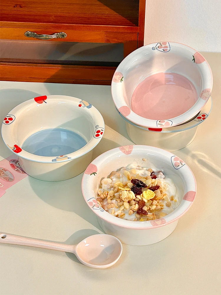 

Керамические миски для салата с фруктовым узором, бытовые миски для овсянки, миска для завтрака, новый ресторан, десерт, йогурт, посуда