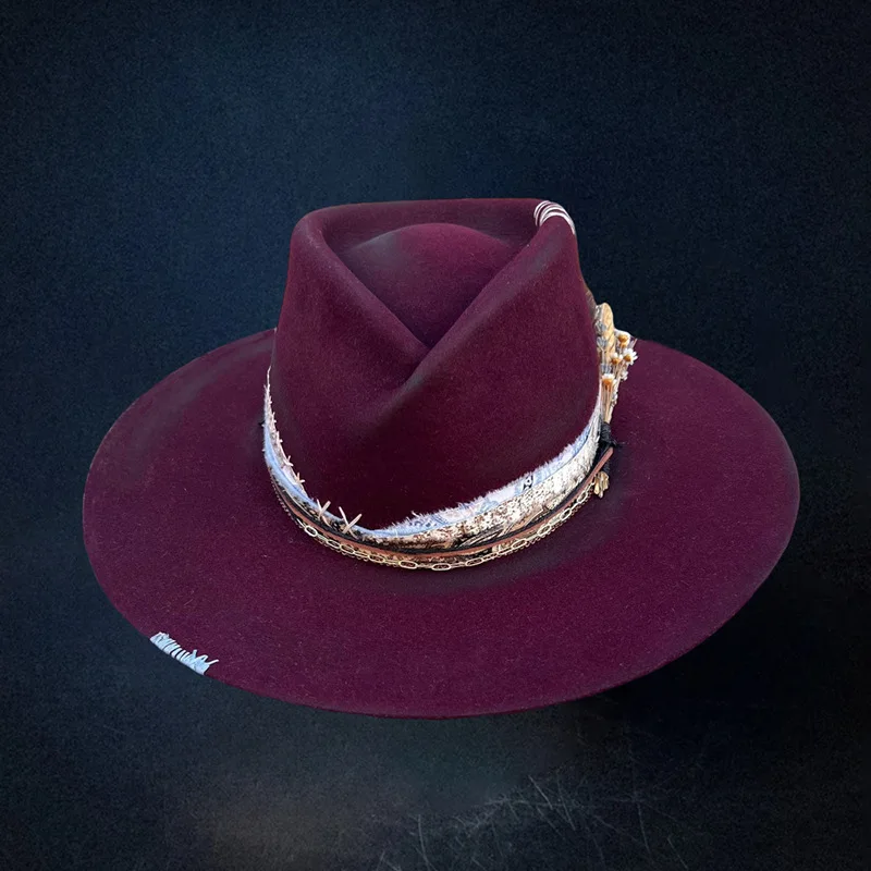 Leopard Print Ribbon Decorated Wool Hat European and American Fashion Pure Wool Felt Hat
