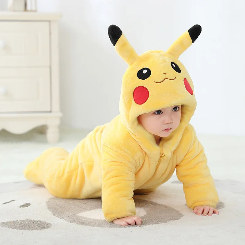 アニメピカチュウ衣装-0-3t-男の子女の子着ぐるみ厚い服かわいいロンパース冬暖かいフランネルパジャマハロウィン衣装