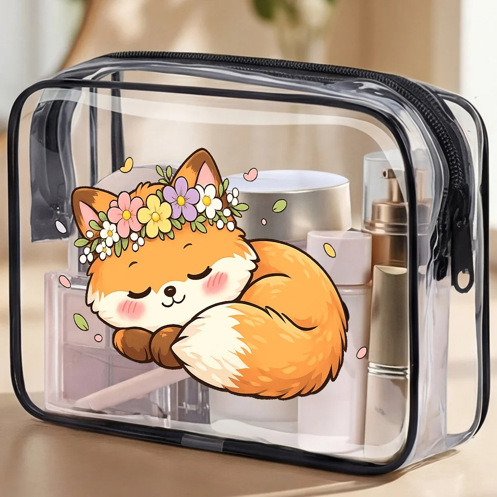 Toiletry Bag Cute Sleeping Fox Clear Zipper Pouch Kawaii Floral Cosmetic Bag Transparent Travel Toiletry Case Makeup Organizer G