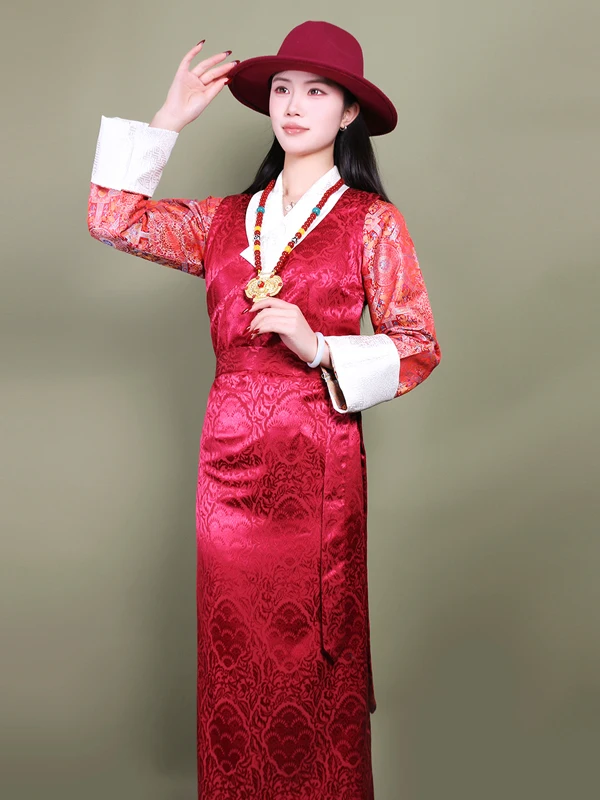 

Тибетский этнический костюм для женщин: модное платье-кимбала с цветными вставками, юбка-бола для сценических выступлений