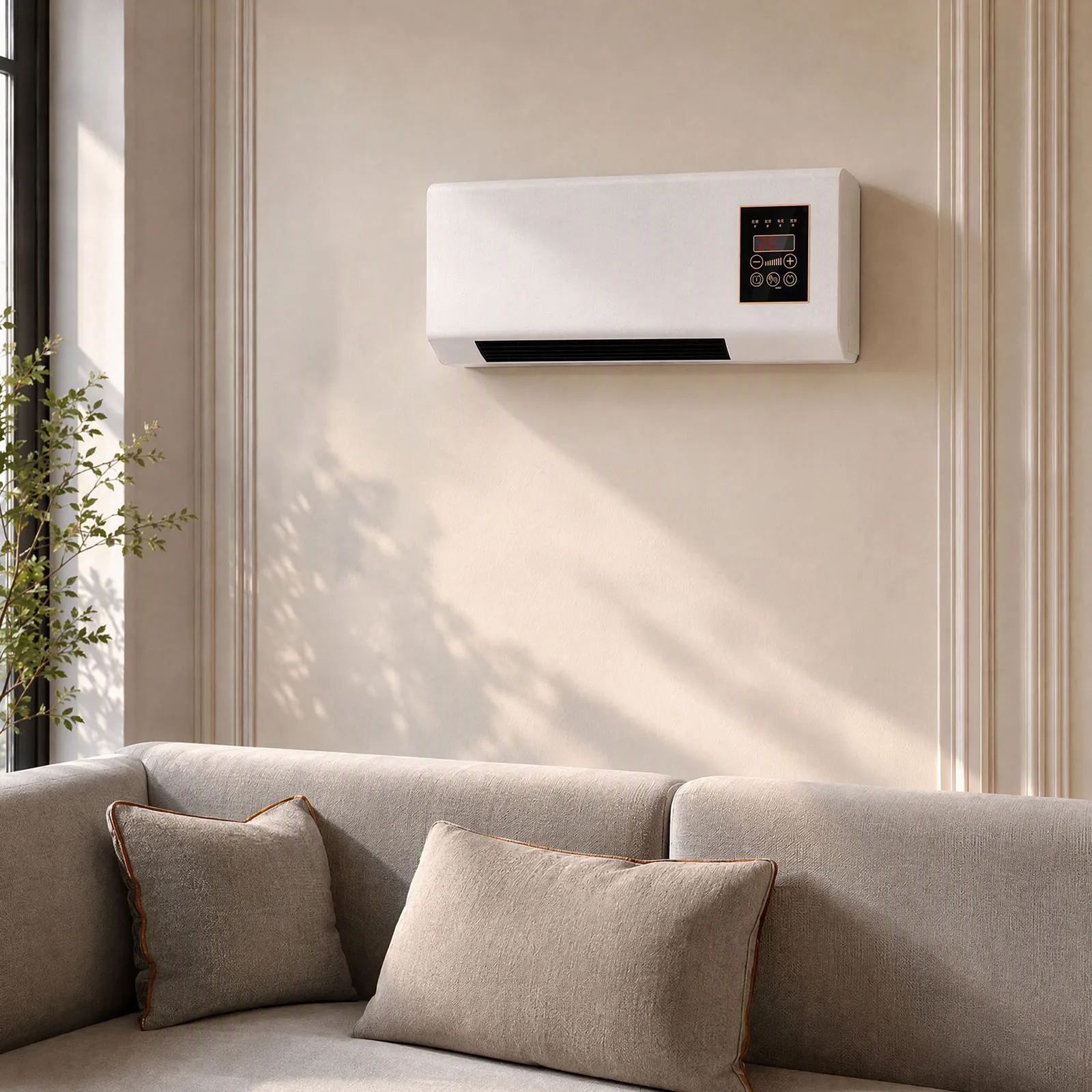 Ductless Wall-Mounted Space Heater Fan 2-in-1 Remote Control PTC Heating 1800W 110V