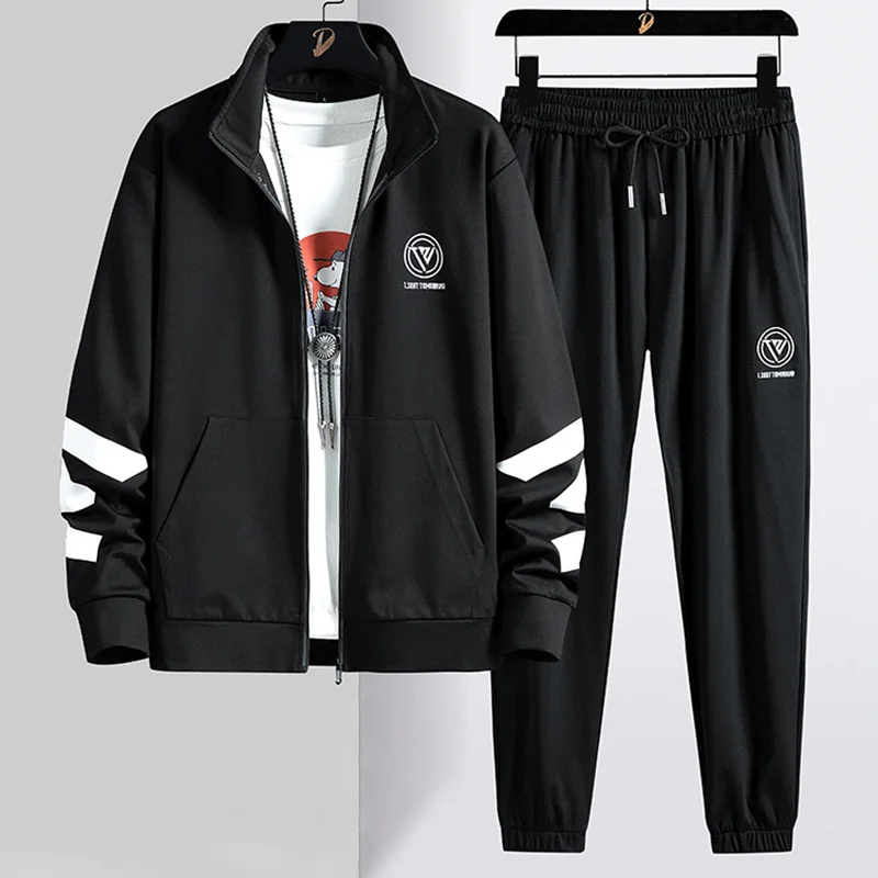 New 2023 Fashion Brand Black Grey Tracksuit Men Plus Size Zipper Hoodie+Pants 2 Piece Men's Sets Streetwear Casual Sweat Suits