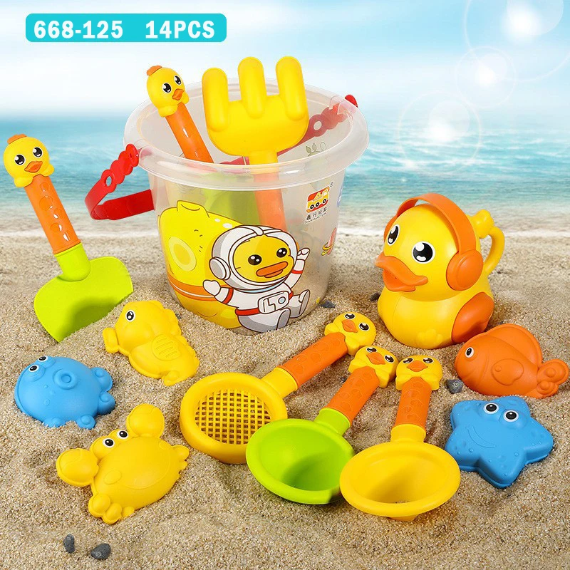 Beach Toys Castle With Trolley Sea Animal Sand Molds Traffic Sand  Beach Shovel Tool Kit Interactive Outdoor Play for Children