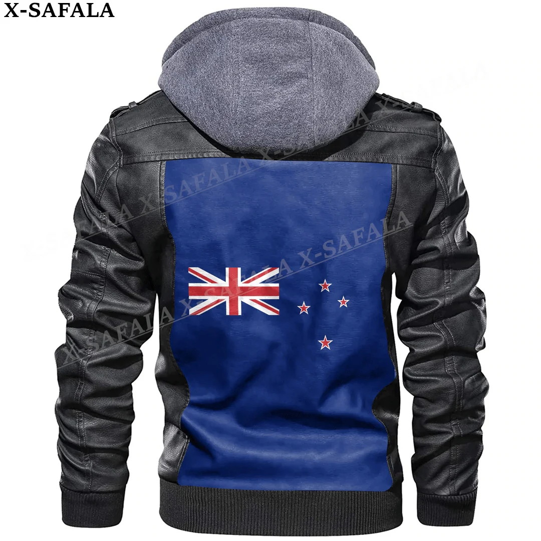 

New Zealand Country Flag Leather Jacket Men Winter Fleece Motorcycle Faux Leather Jacket Removable Fur Collar Windbreaker Coat-1