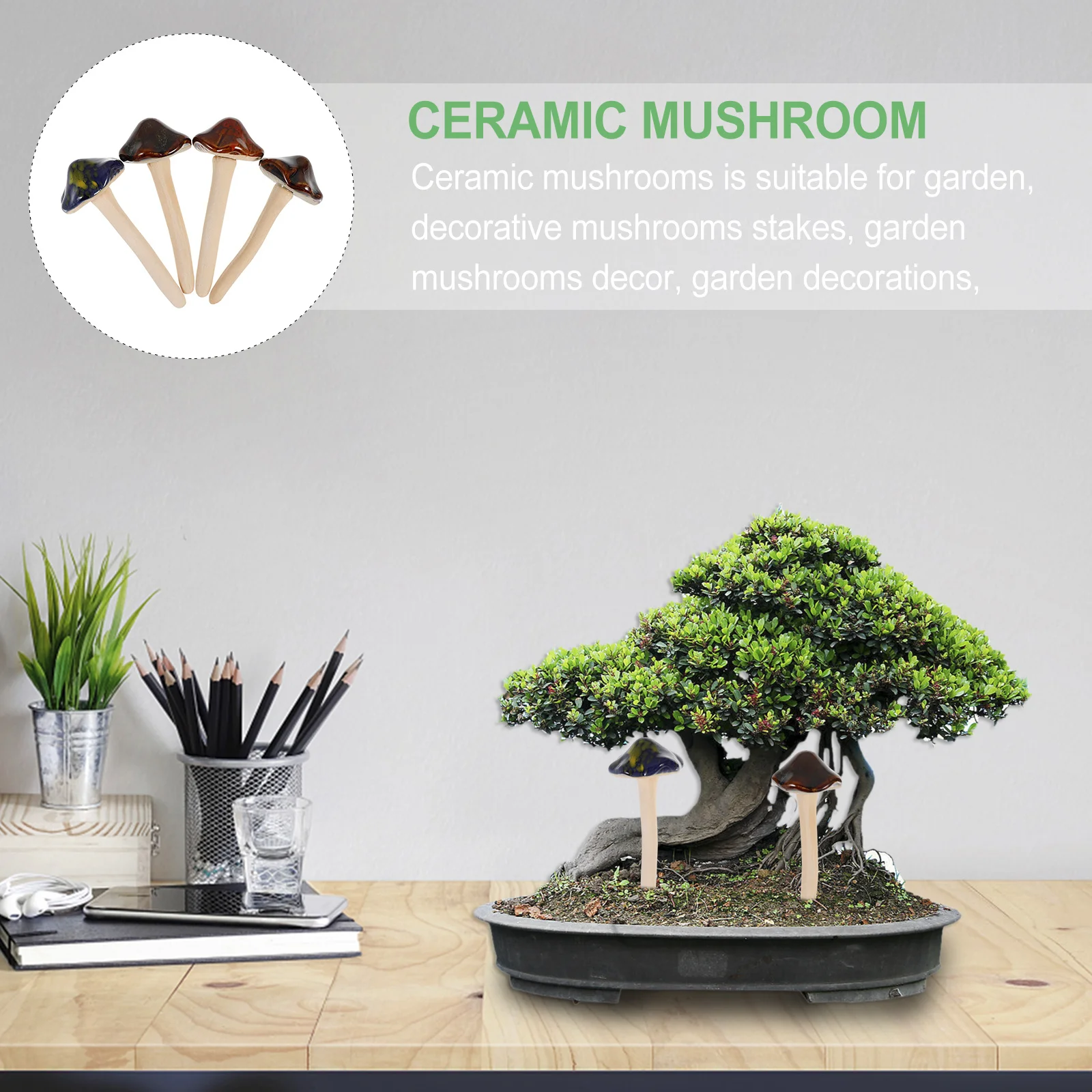 

4Pcs Ceramic Mushroom Colorful Decorative Garden Ornament Fairy Garden Decor Lawn Outdoor Front Patio Ceramic Mushroom