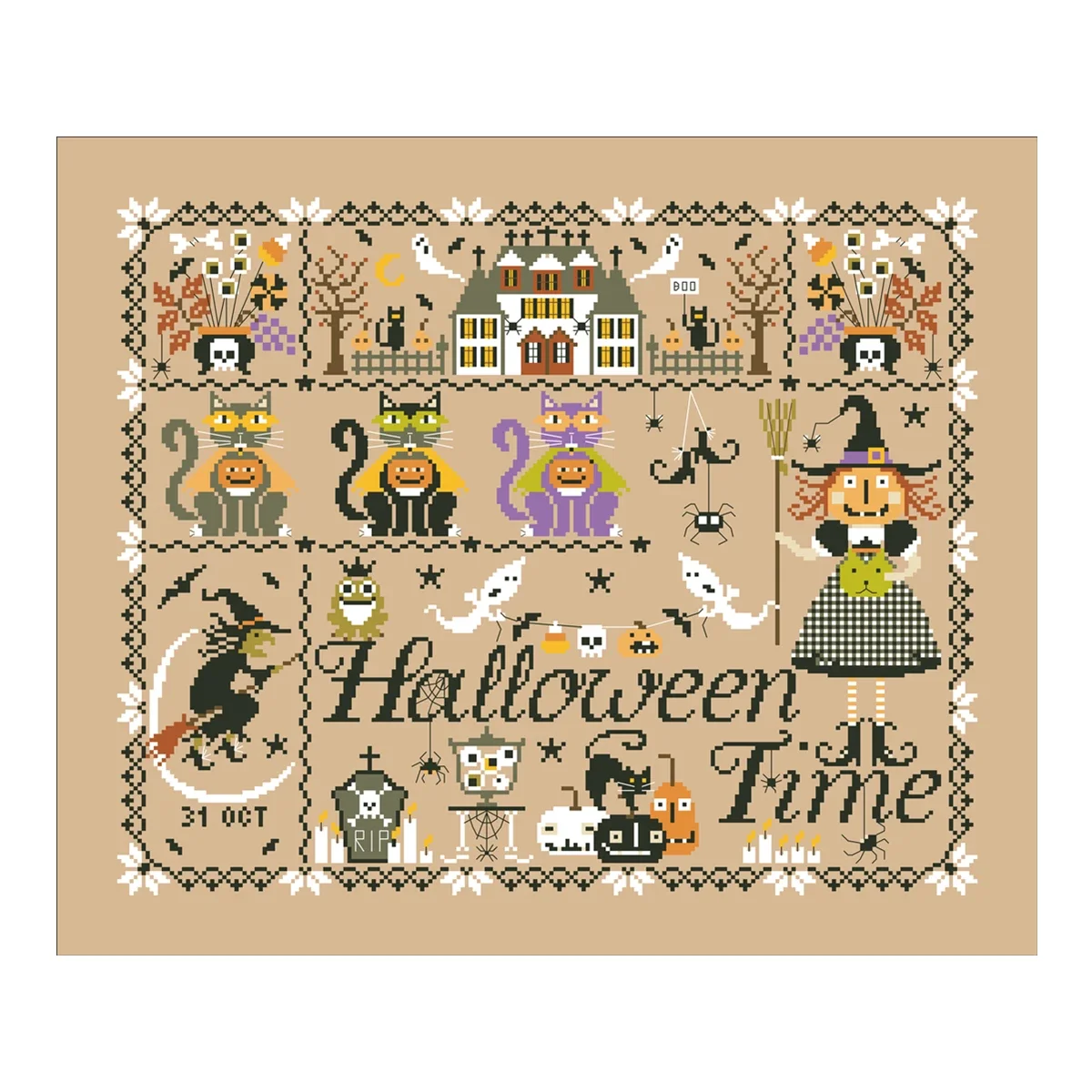 Zestaw do haftu krzyżykowego Halloween Time Cartoon 14ct lniane płótno haft DIY