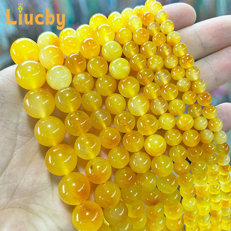 Natural stone Yellow floating flower chalcedony Smooth Beads for Jewelry Making DIY Bracelets Earrings 15