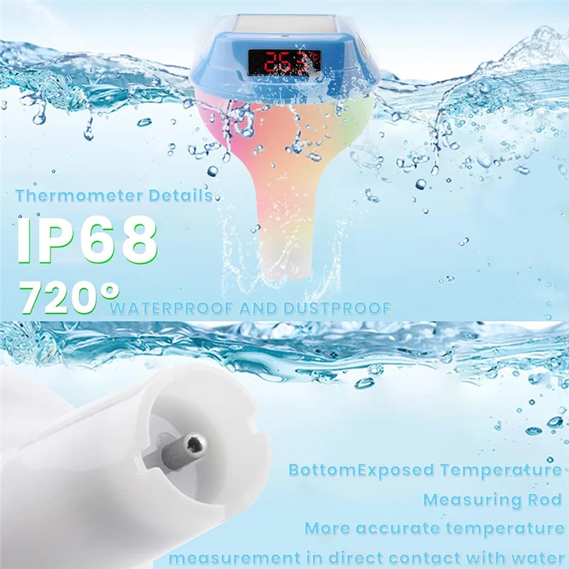 ABGE-For Floating Easy Read Large Solar Panel And LED Screen Thermometer IP68 Waterproof Thermometer