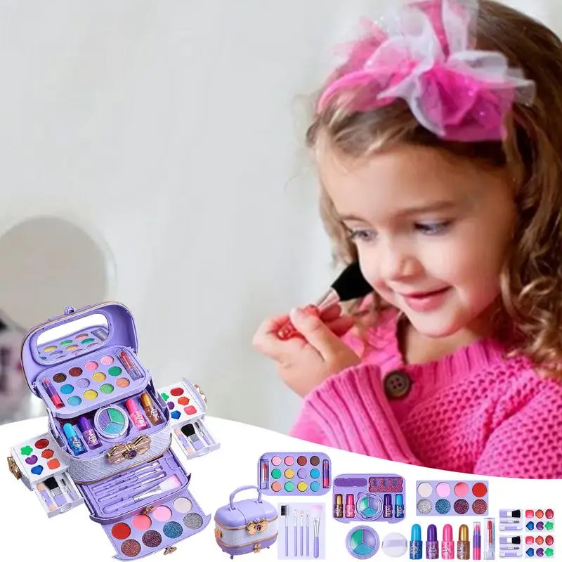 Kids Makeup Kit Toys Play Real Makeup Girls Toys Pretend Play Set Washable 57X Set Children For Little Girls For Teenagers