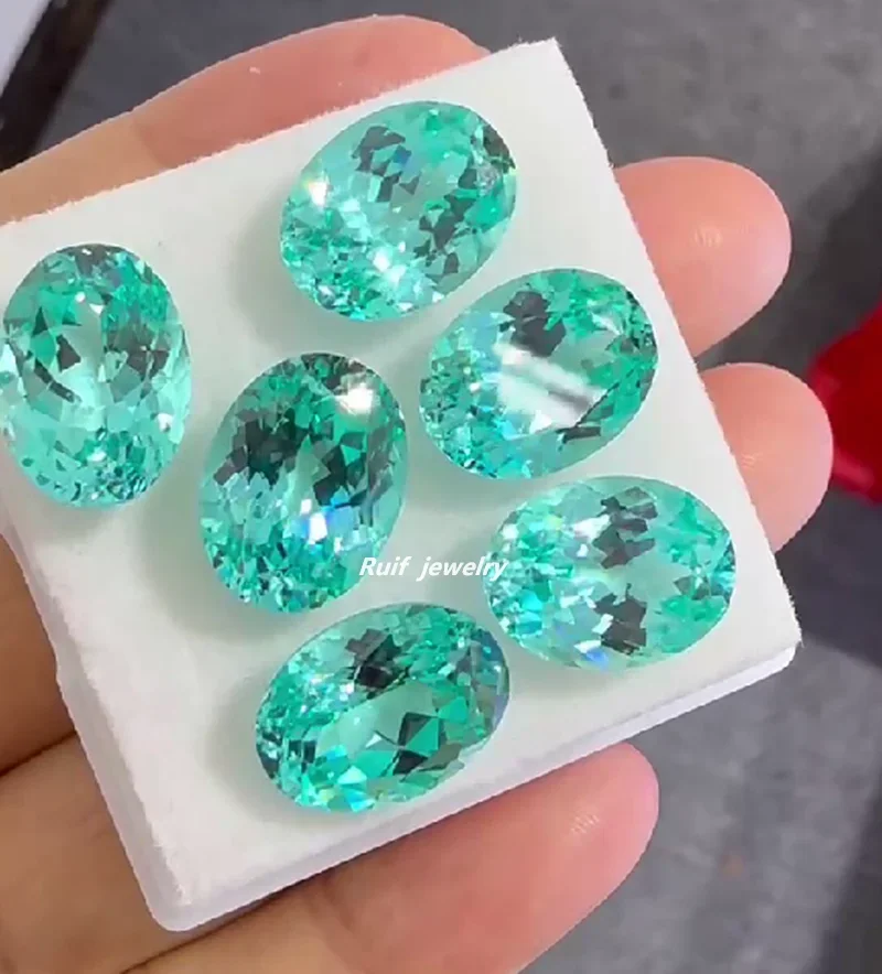 Ruif  Hand Made Top Quality Lab Grown Paraiba Oval Shape Loose Gemstones for Jewelry Making