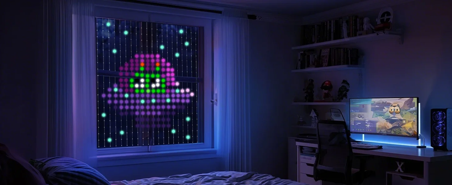 Christmas Smart Curtain Lights, RGBIC String Lights with App Control, Music Sync, DIY Patterns and Timer for Window Party Decor