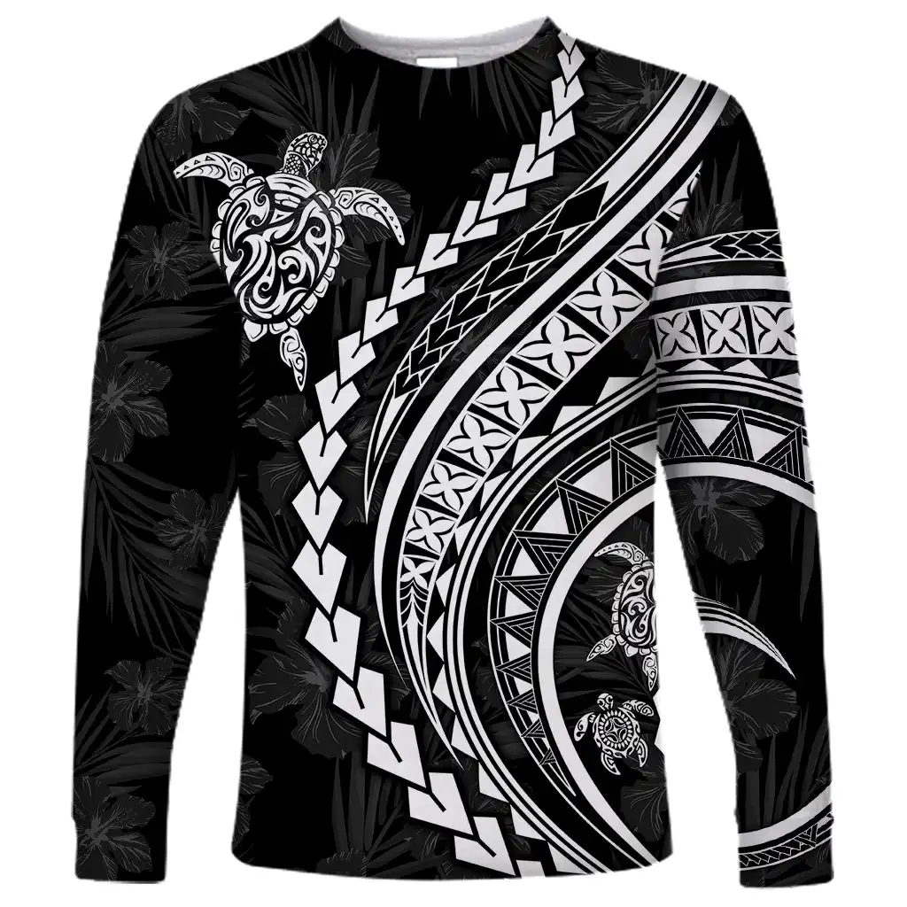 New Style Men\'s Polynesian Long-sleeved T-shirt 3D Printed Turtle Hibiscus Luxury Print Men\'s Autumn Casual Round Neck Tops