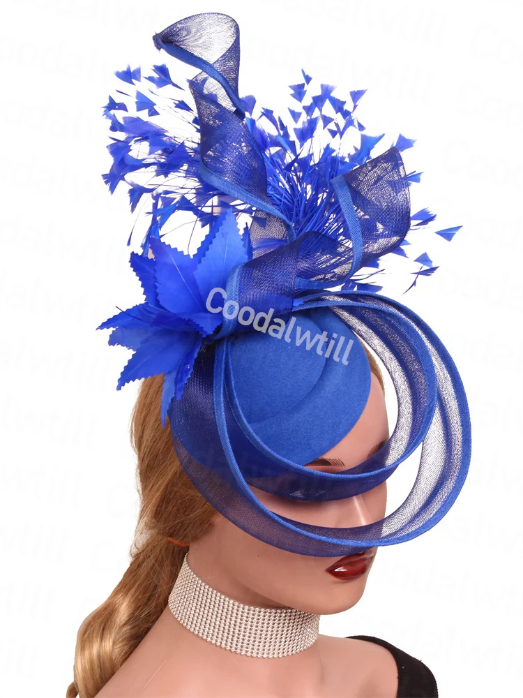 

Royal Blue Wedding Elegant Fascinator Hat Feather Women Hair Accessories Headband Bride Ladies Derby Chic Party Tea Headpiece