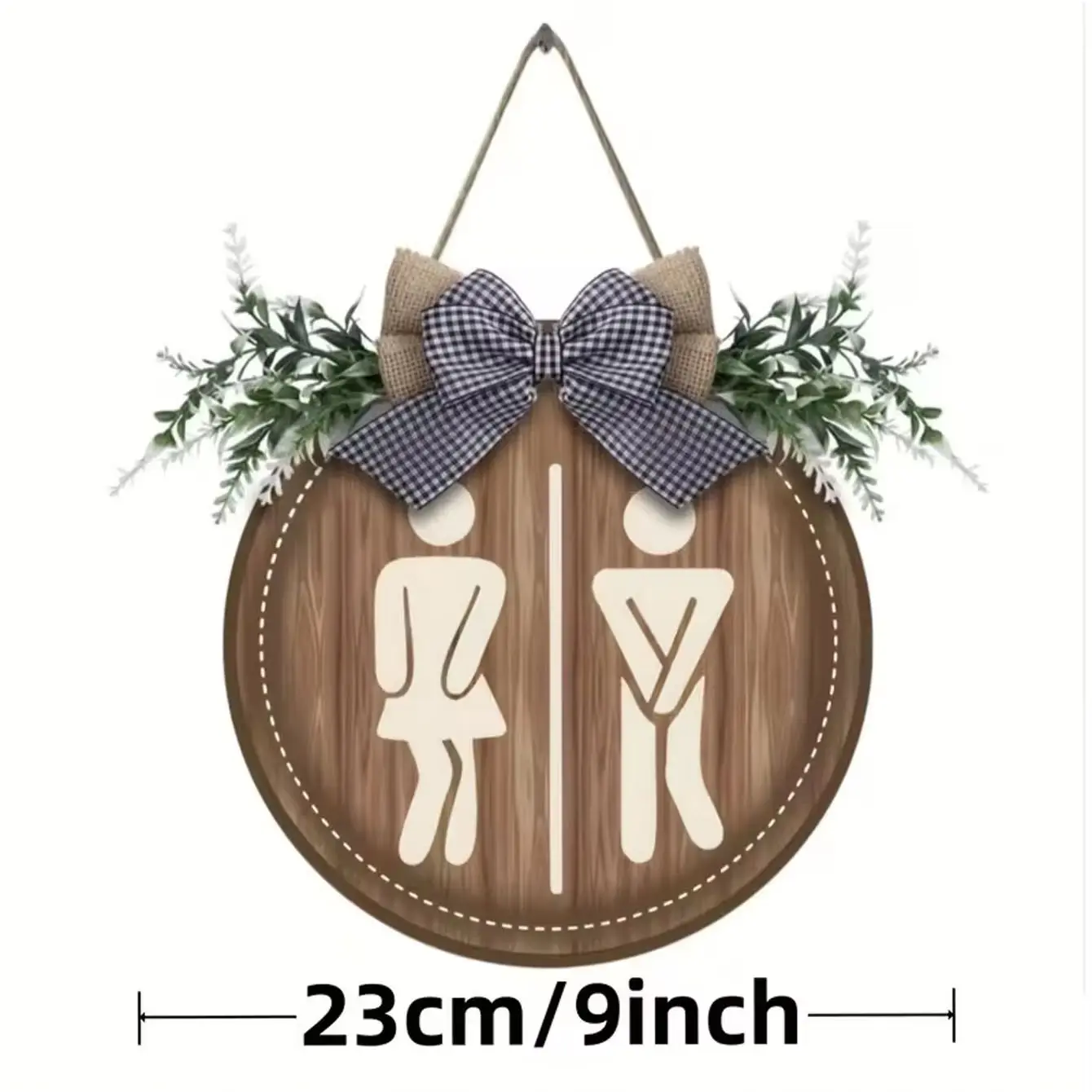 1pc 9-inch floral wreath wooden sign, restroom sign, wooden rural restroom wall art hanging farmhouse plaque