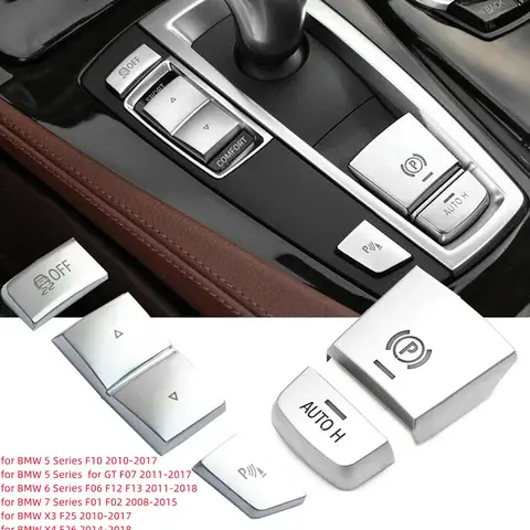 5pcs Car Handbrake Gear Shift Panel Side Switch P Button Cover For BMW 5 6 Series F10  GT F07 F06 F12 F13 F01 F02 X3 F25 X4 F26