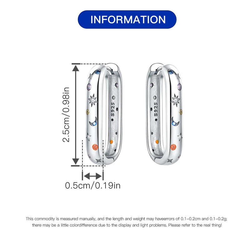 Real 925 Sterling Silver Hoop Earrings Colorful Zircon Bright Starry Sky Earrings Women Engagement Wedding Party Silver Jewelry