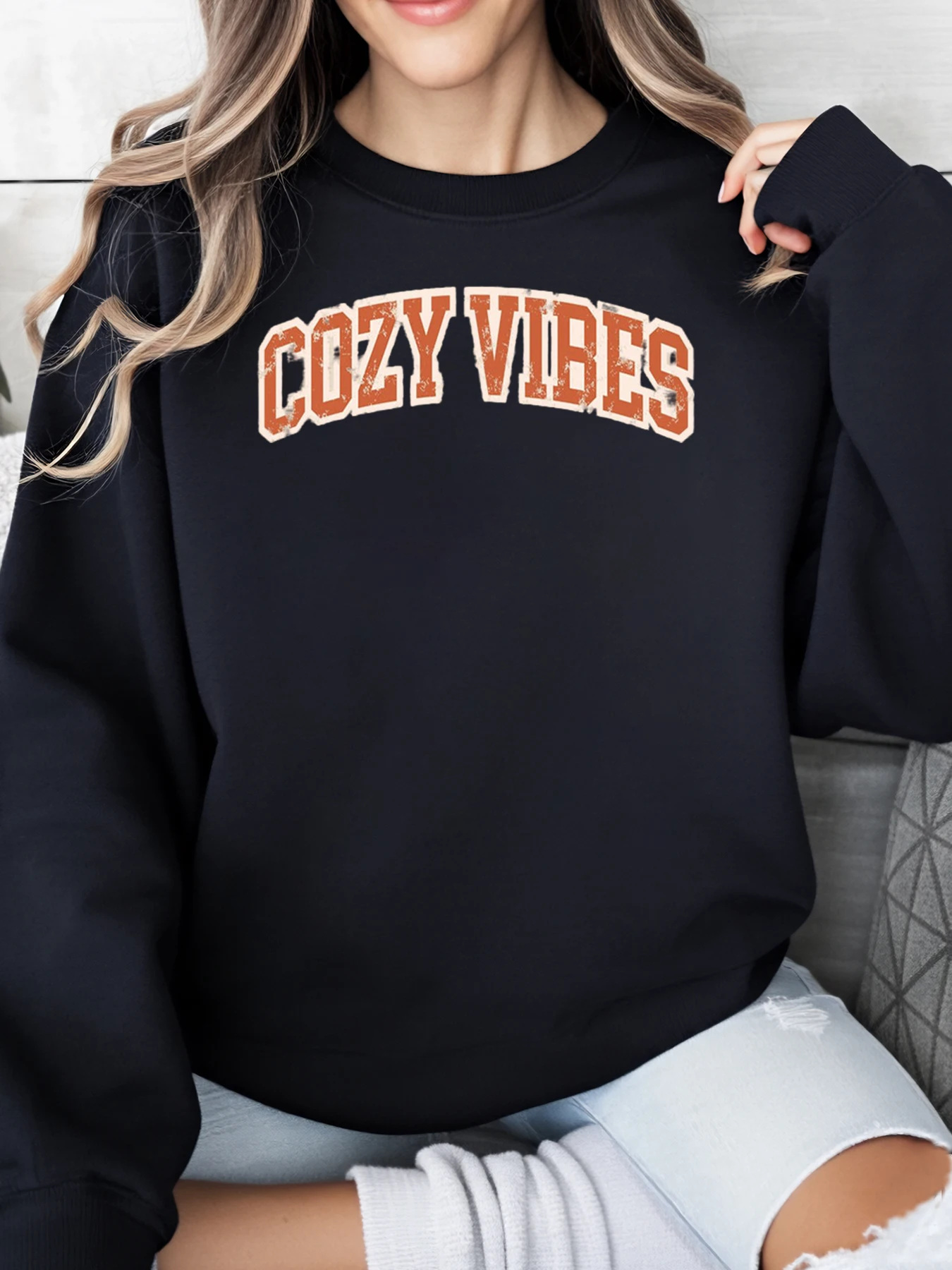 سويت شيرت كوزي فيبس مطبوع عليه ملابس الهالوين النسائية غير الرسمية باللون الأسود مقاس كبير #1