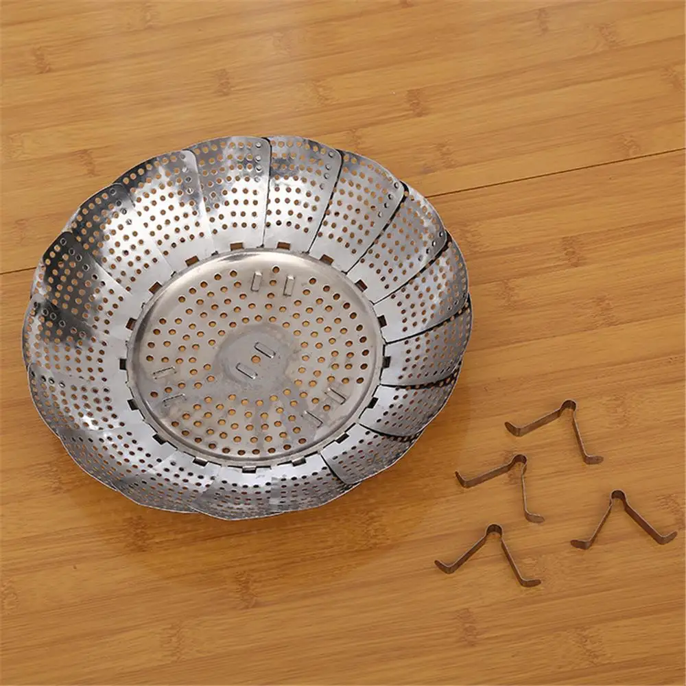 Kitchen Steaming Basket Kitchen Cookware Stainless Steel Steaming Basket Foldable Fruit Vegetable Holder Drainer Dish Steamer