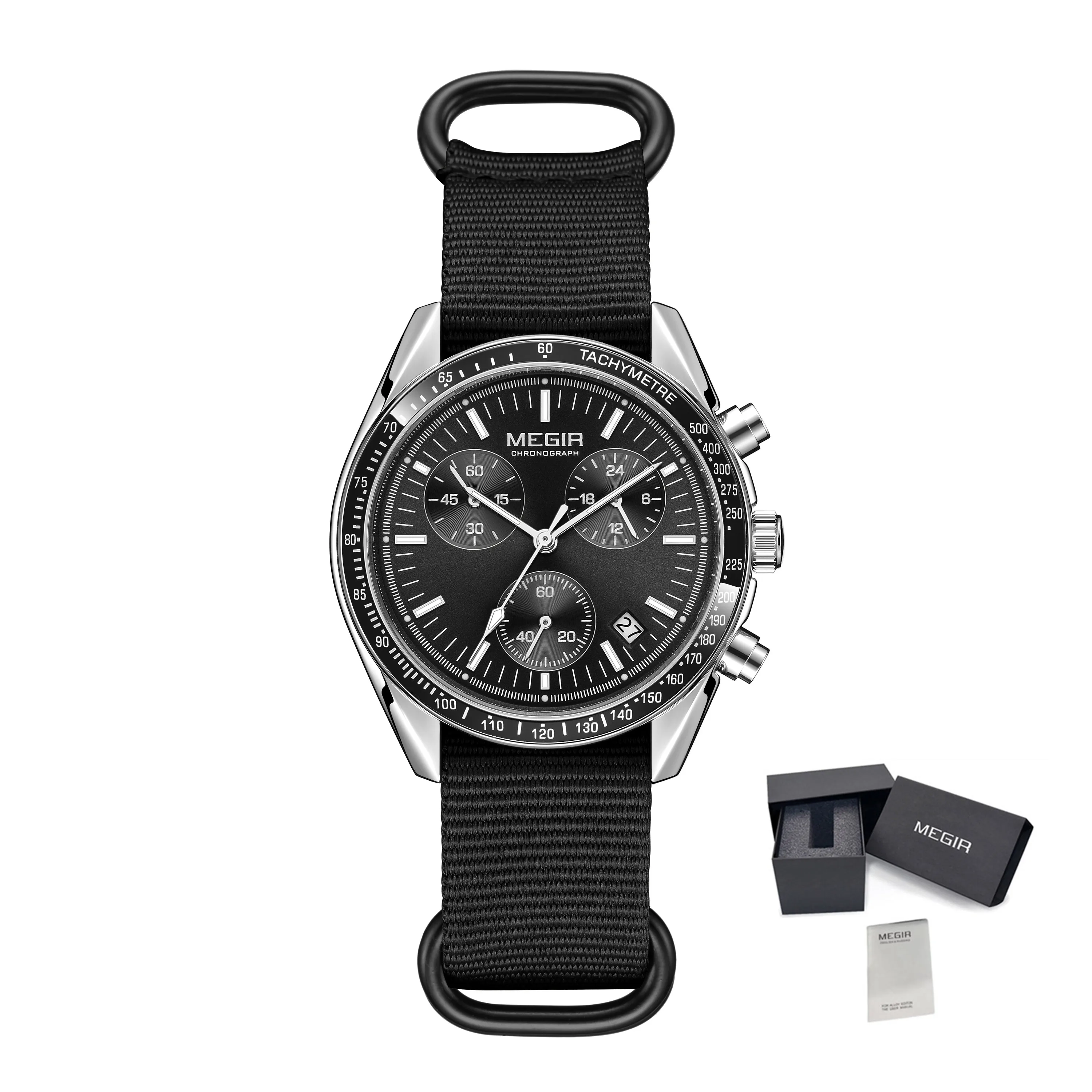 MEGIR Men's Watch Fashion Canvas Sports Wristwatch Waterproof Quartz Military Chronograph Date 24-hour Display Reloj Hombre 2247