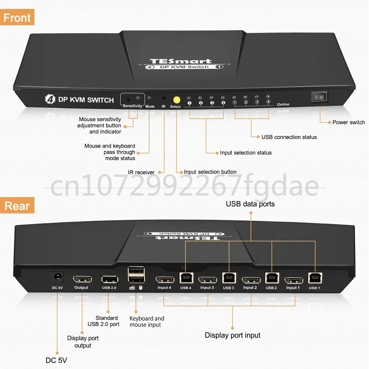 Secure Display 1.2 4 in 1 Out Port Selection Box 4 Port 4K 60Hz USB 2.0 Hub 4X1 DisplayPort DP KVM Switch