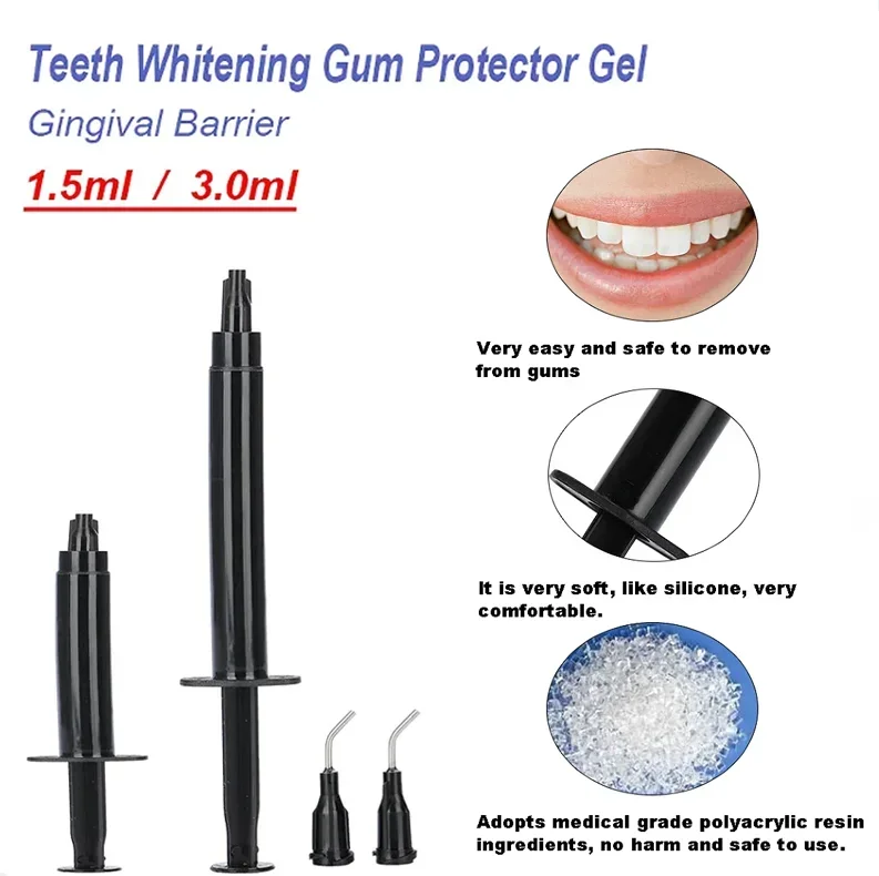 2Pcs Teeth Whitening Gingival Barrier 1.5/3.0ml Dental Gum Dam Protector Gel Syringe Tooth Bleach Whitener Barrel Oral Care Tool