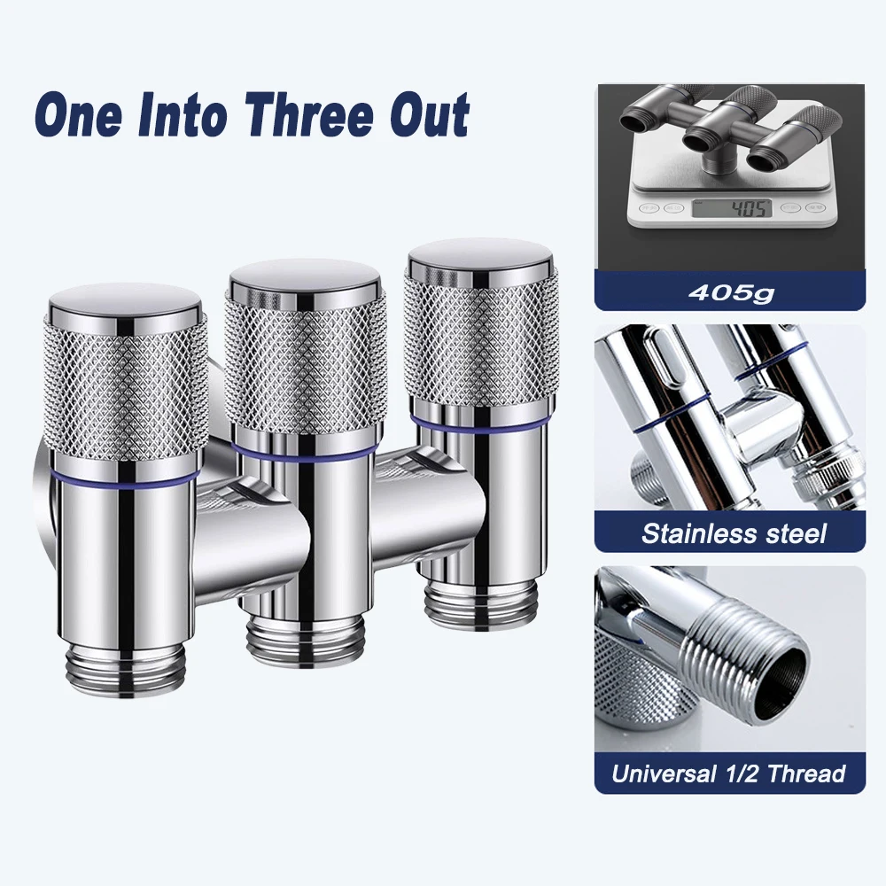 Universal 1/2 Thread One Into Three Out Faucet Kitchen Stainless Steel Inlet Valve Fitting Valve Toilet Bathroom Fittings