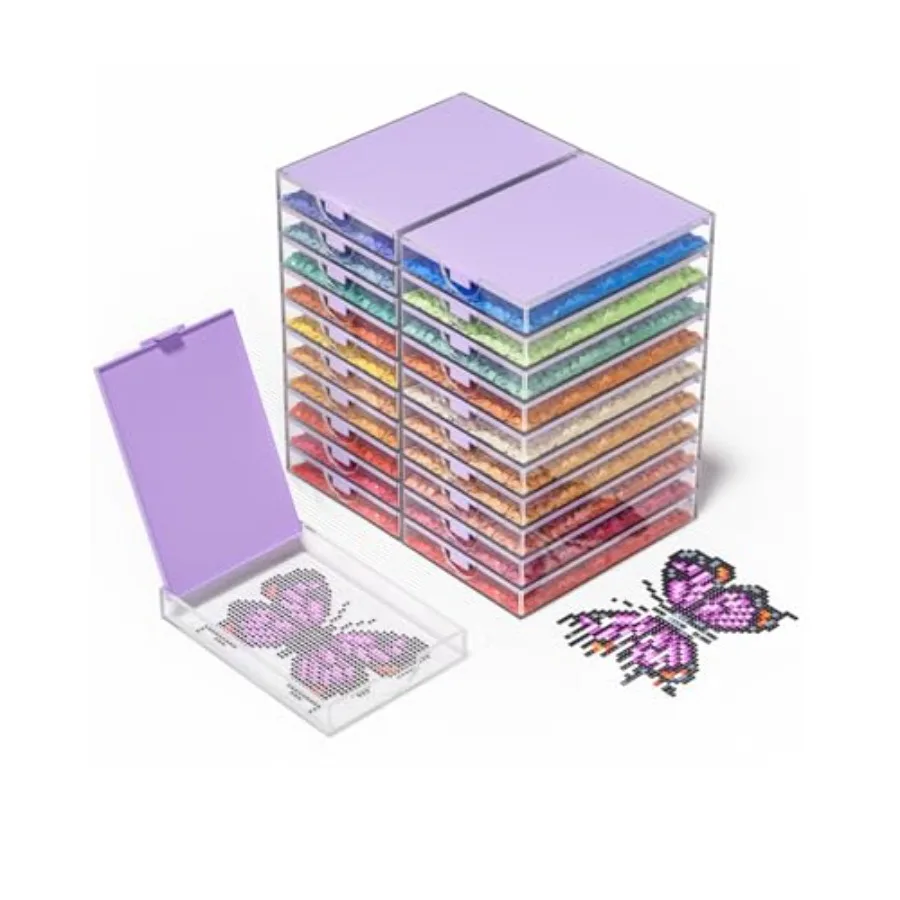 

Diamond Art Storage Trays with Lid, 20-Pack Premium Diamond Painting Accessories and Tools, Stackable Rhinestone Organizer for