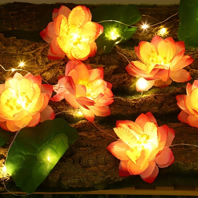 

5 Lotus Flower String Light Solar Powered LED Copper Wire Fairy Light Waterproof Lotus Leaf Lamp for Garden Pond Fountain Decor