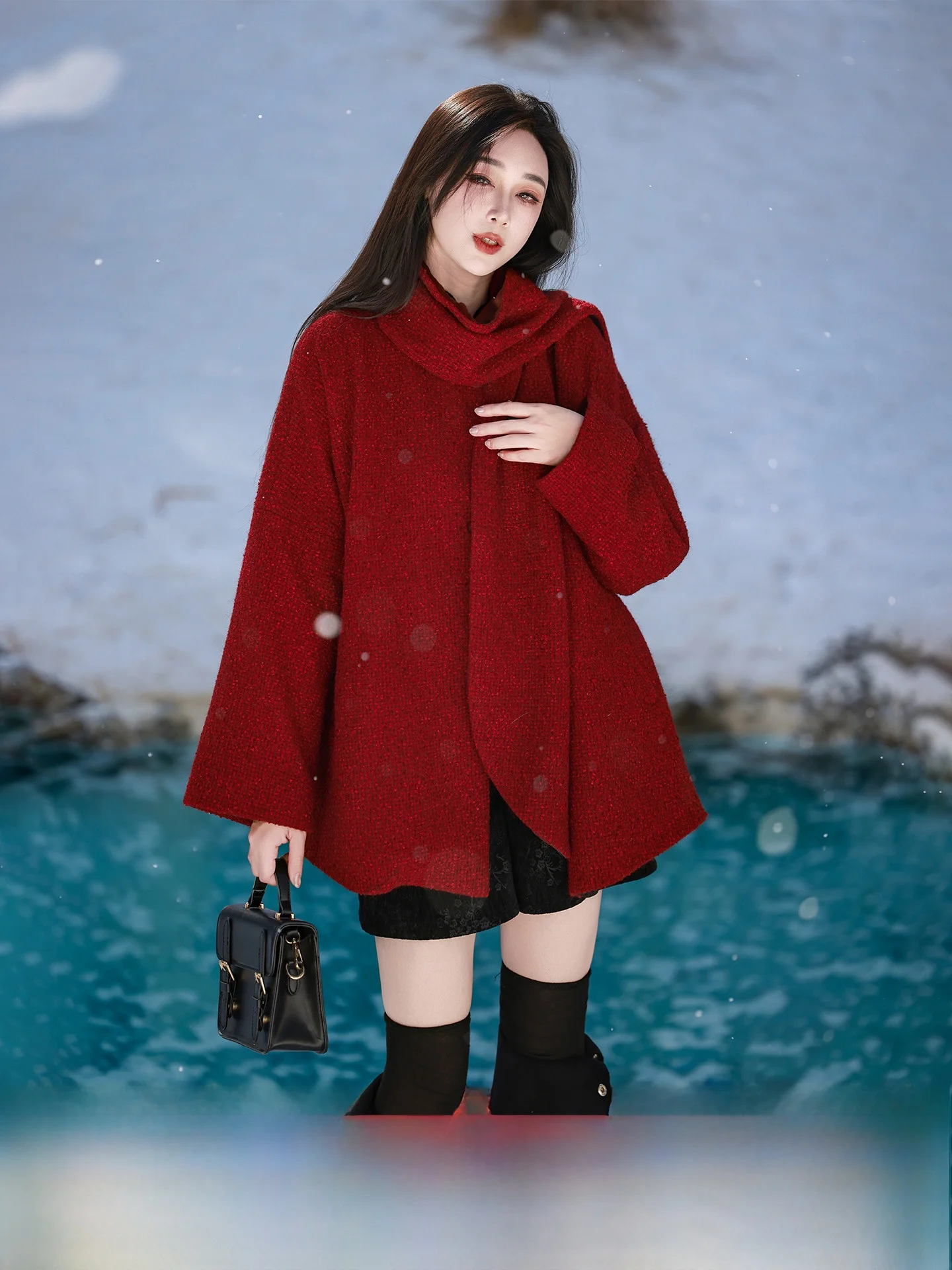 

Dreng Coral Song Улучшенное пальто с воротником Тан Hanfu Sle orts Юбка для лица Повседневная одежда Красный осенне-зимний комплект Hanfu