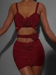 ZYM Sexy Latin Dance Top with Flower Black Red Color Ballroom Latin Dancing Practice Performance Stage Wear Mini Top Bra#2356