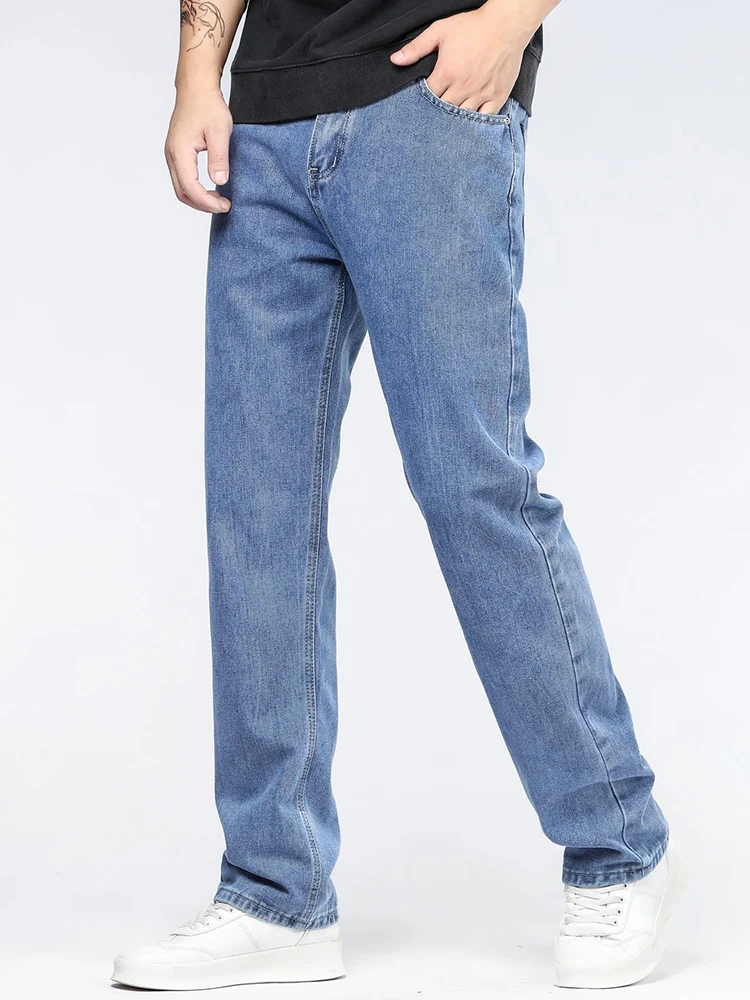 Men's Korean Fashion Baggy Jeans Classic All-match Solid Color Straight-leg Denim Wide-leg Pants Male Light Blue Black Grey