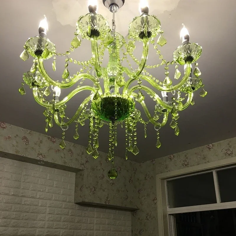 SOURA European Style Crystal Pendent Lamp Green Candle Lamp Luxurious Living Room Restaurant Bedroom Lnternet Bar Chandelier