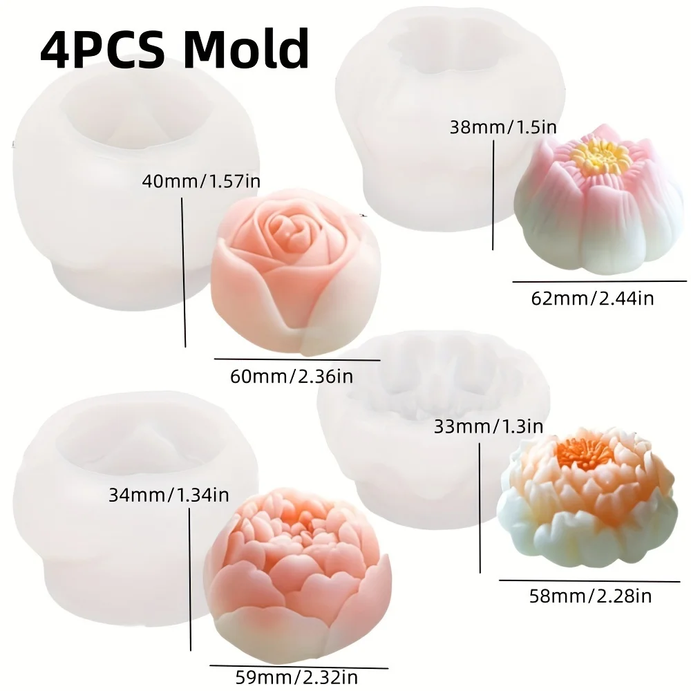 DIY Rose candle silicone mold lotus resin silicone mold hibiscus flower candle mold peony candle mould Flower cake molds