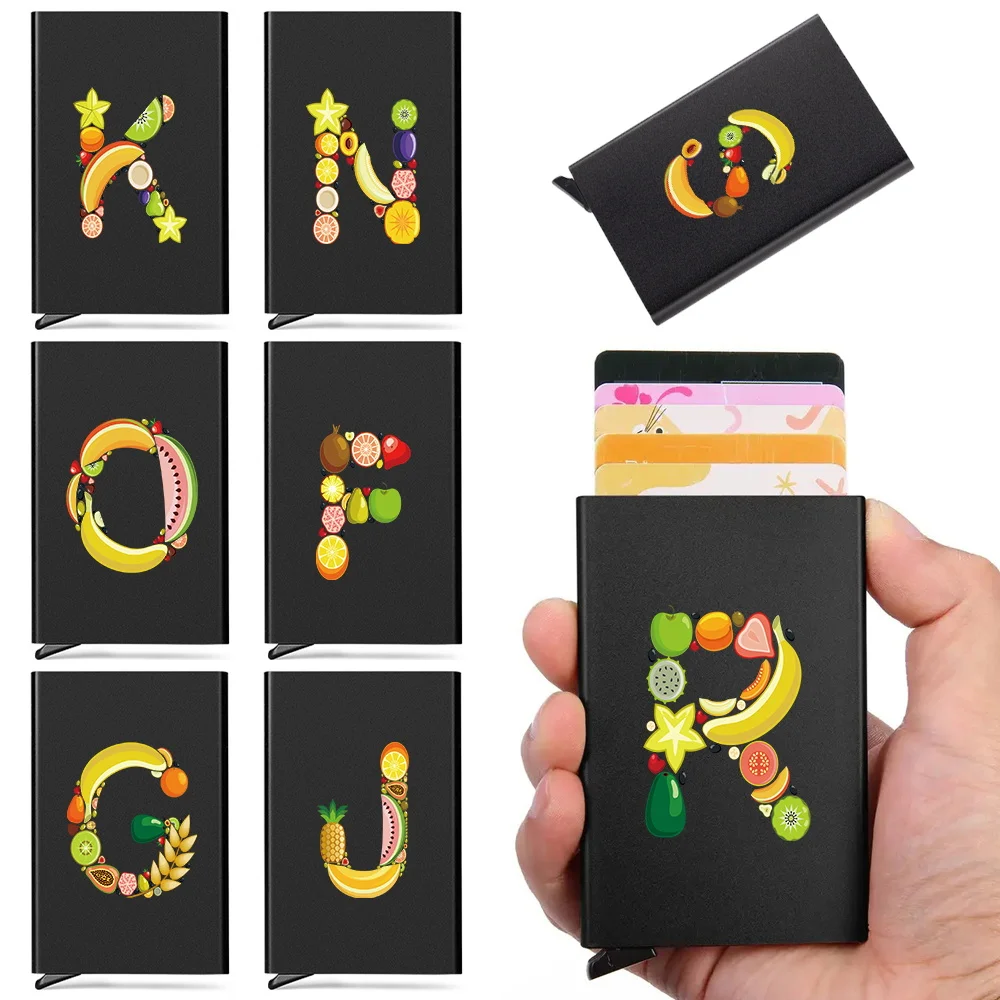 ID Credit Bank Card Holder Wallet Men Anti Rfid Blocking Automatic Pop Up Protected Slim Mini Money Wallets Case Fruit Pattern