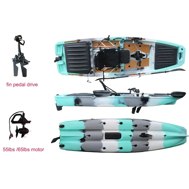 HDPE Fin Pedal Drive Electric Motorized Fishing Kayak 10.5FT Sit on Top One Person Ocean Use Pedal Drive Kayak New Rudder System