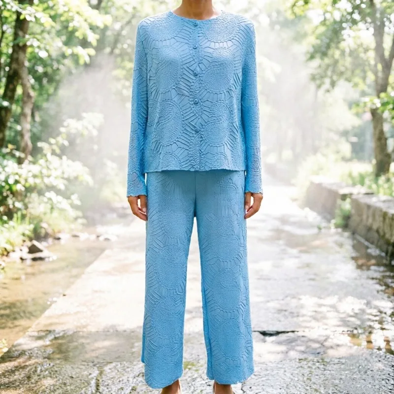 

Miyake Pleated Women's Coat 2026 New Embroidered Long-Sleeve Cardigan Simple Casual Loose Wide-Leg Pants Commuter Fold Clothing