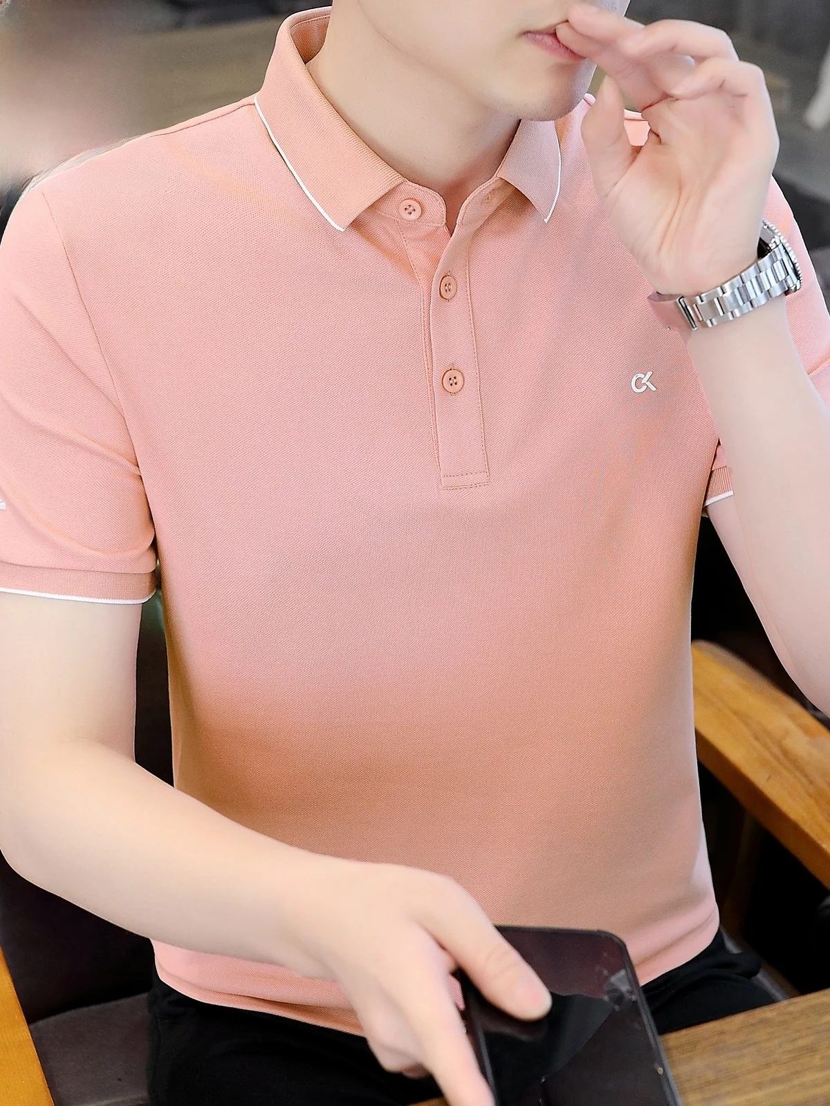 

Мужская летняя футболка-поло из пике с отложным воротником, свободного кроя, молодежная модель M, новый тренд