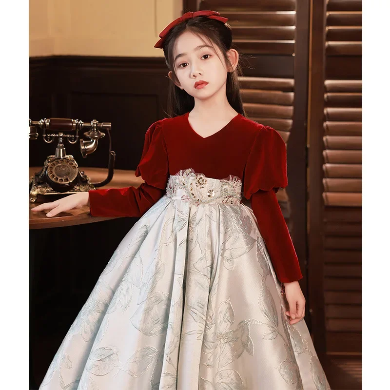 Children Evening Dresses for Christmas Kids Girls 6 To 10 12 14 Years Princess Costume Luxury 2024 Party Gown Formal Prom Dress