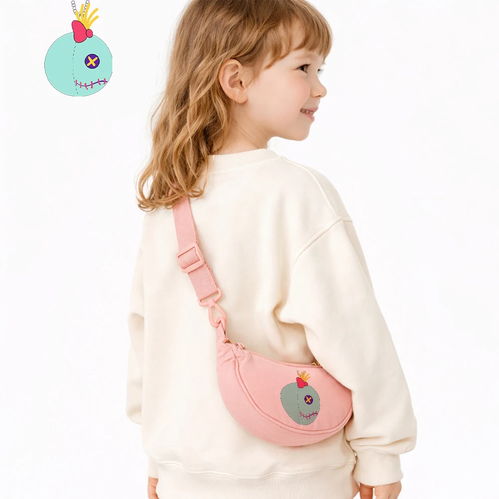

Disney Kids Canvas Crossbody Bag Cartoon Doll Crescent Bag Lightweight Large Capacity Kawaii Face Casual Bag