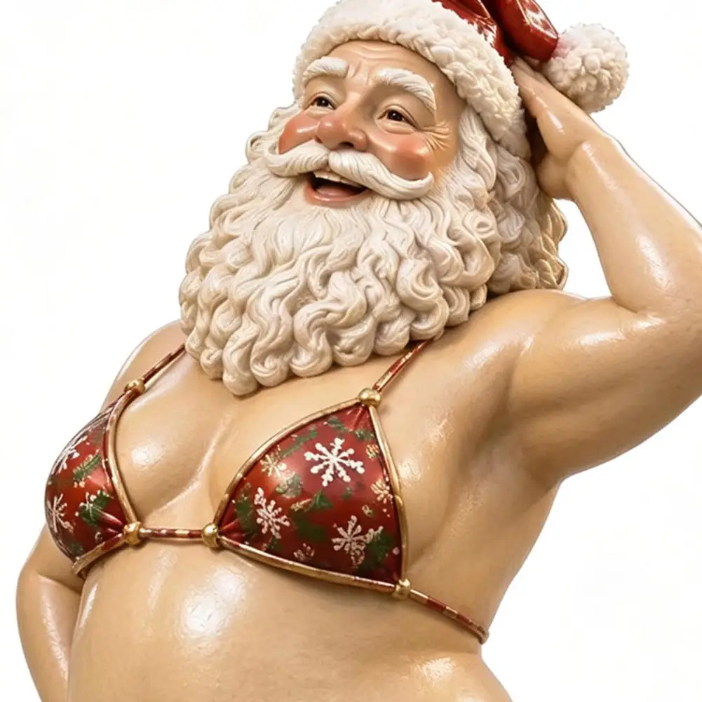 Kneeling Christmas Santa Claus Figurine, Bikini Highland Cattle Dachshund Chick Horse Statue, Cheeky Festive Tabletop Decoration