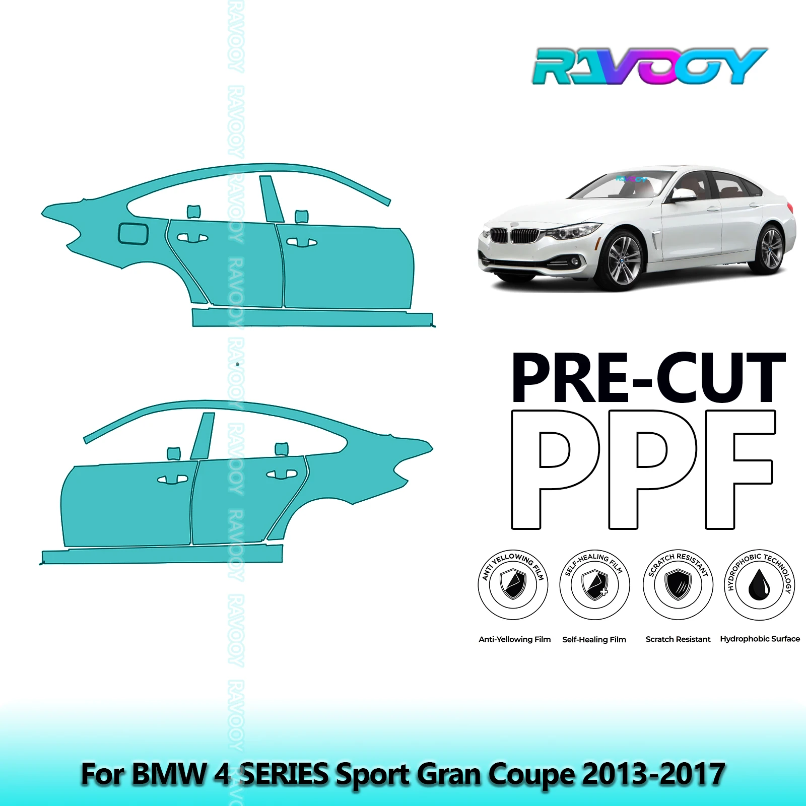 

For BMW 4 SERIES Sport Gran Coupe 2013-2017 8.5mil Clear Matte Pre-Cut PPF Door & A/B Pillar Kit TPU Paint Protection Film Set
