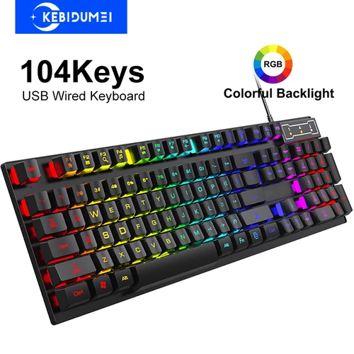 Imagen 1 del producto Teclado con cable de 104 teclas, teclado colorido RGB para juegos, teclado de sensación mecánica, teclado estándar para ordenador portátil Windows