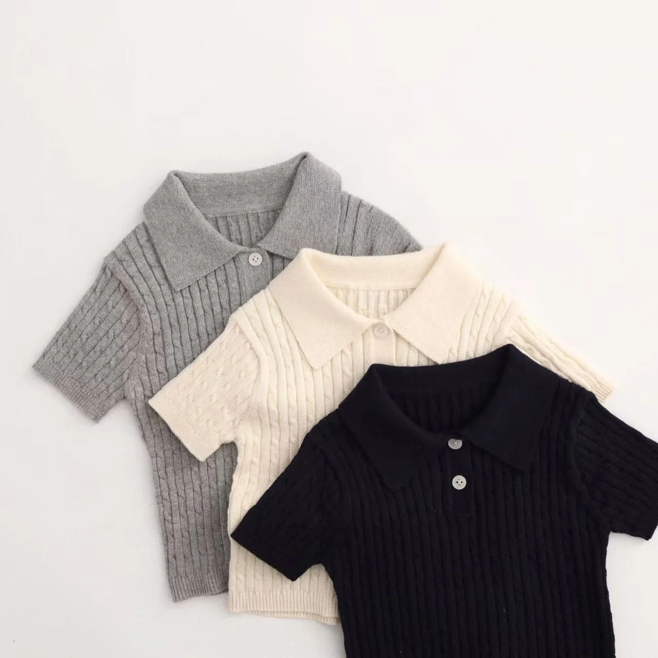 Kids Short Sleeve Polo Shirt Pure Cotton Soft Casual Basic Top Spring Summer Toddler Boy Girl Solid Color Twist Sweater