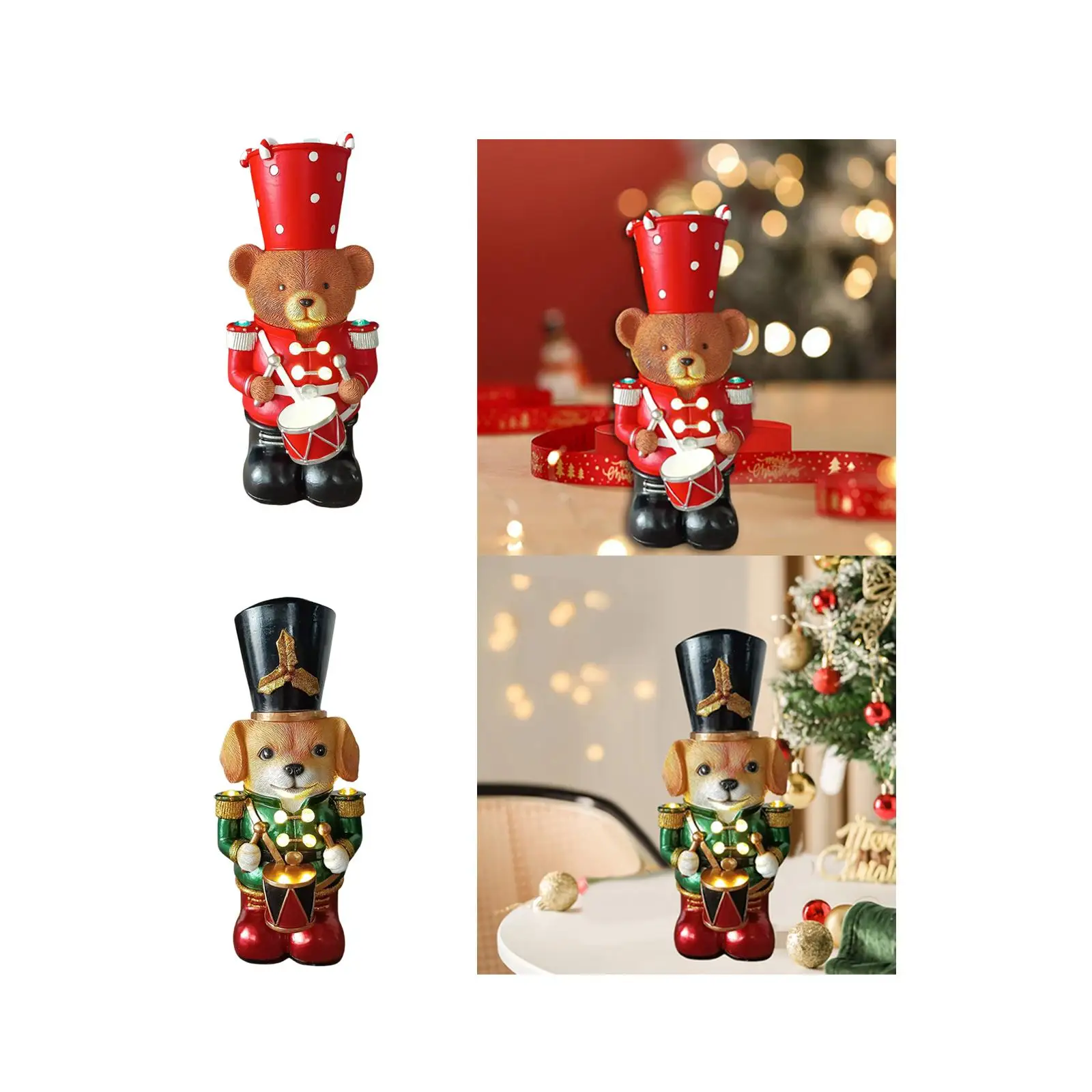 Animal Drummer Statue Christmas Decoration Sculpture Gift Tabletop Ornament