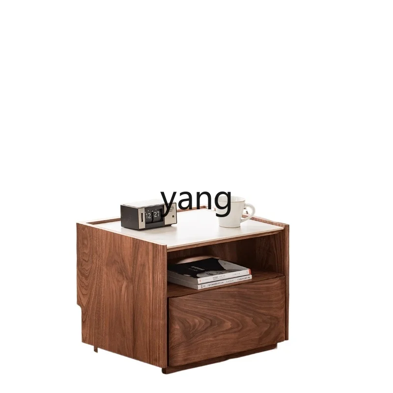 

TGF black walnut rock slab bedside table solid wood bedroom wireless charging bedside table