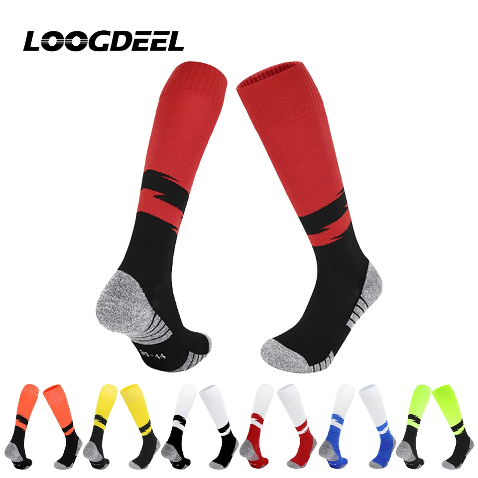 

Профессиональные футбольные носки Loogdeel с махровой подошвой, нескользящие тренировочные высокие носки, дышащие амортизирующие бейсбольные носки